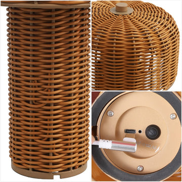 Mia 10" Modern Scandinavian Indoor/Outdoor Faux Wicker Rechargeable/Cordless Dimmable Integrated LED Table Lamp, Set of 2